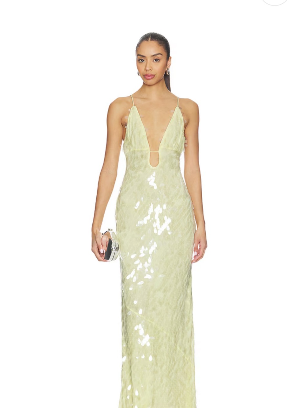 Sleek Yellow Sequin Plunge Maxi Dress